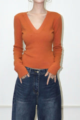 Tailored V-Neck Wool Blend Knit Top