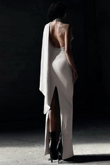 Halter Cowl Neck Bodycon Silk Dress