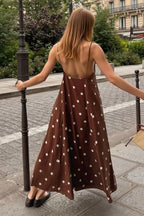 Polka Dot V Neck Open Back Loose Maxi Slip Dress