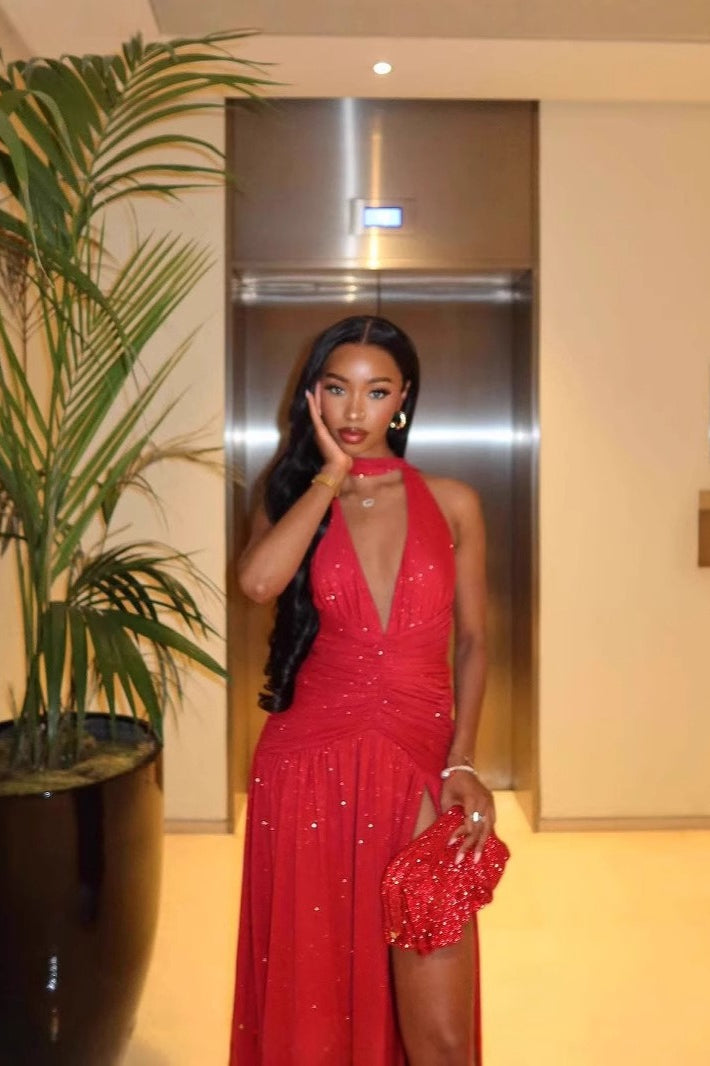 Sleeveless Backless Deep V Sequin Slit  Formal Dress Secondary image