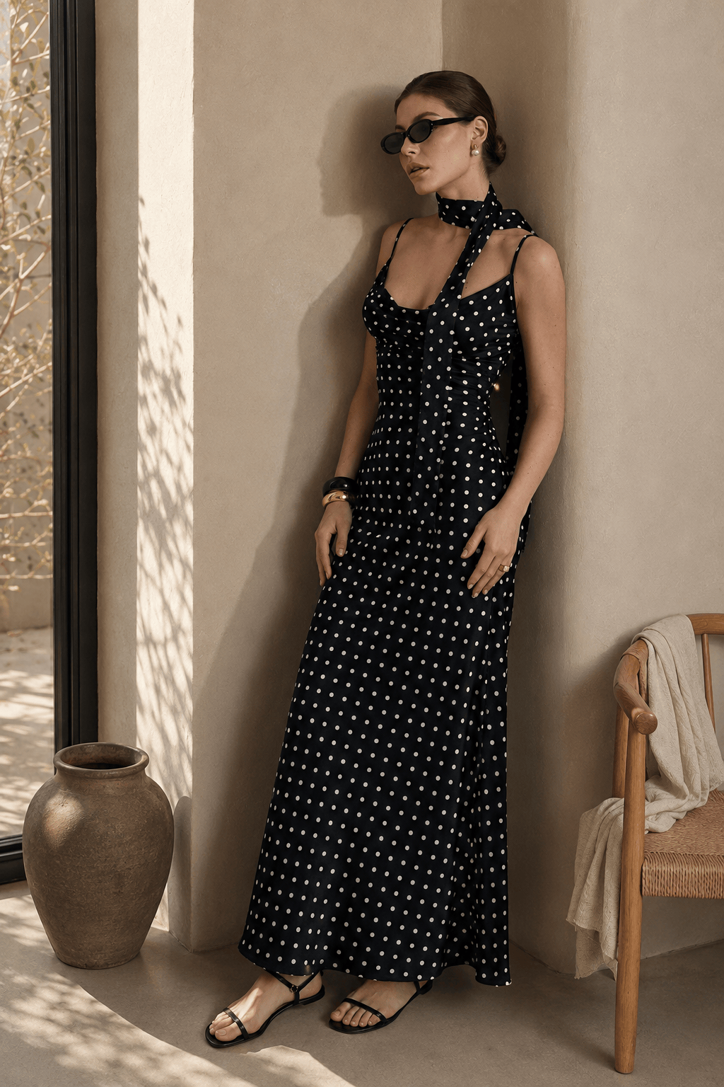 Spot Print Wrap Strap Mermaid Slip Dress Secondary image