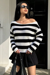 Striped Off Shoulder Knit Top