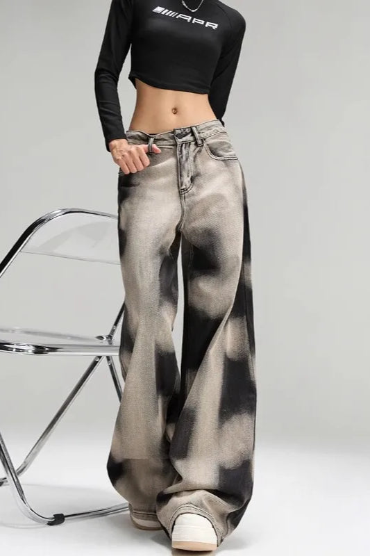 Vintage Grey Tie Dye Wide Leg Jeans Main image