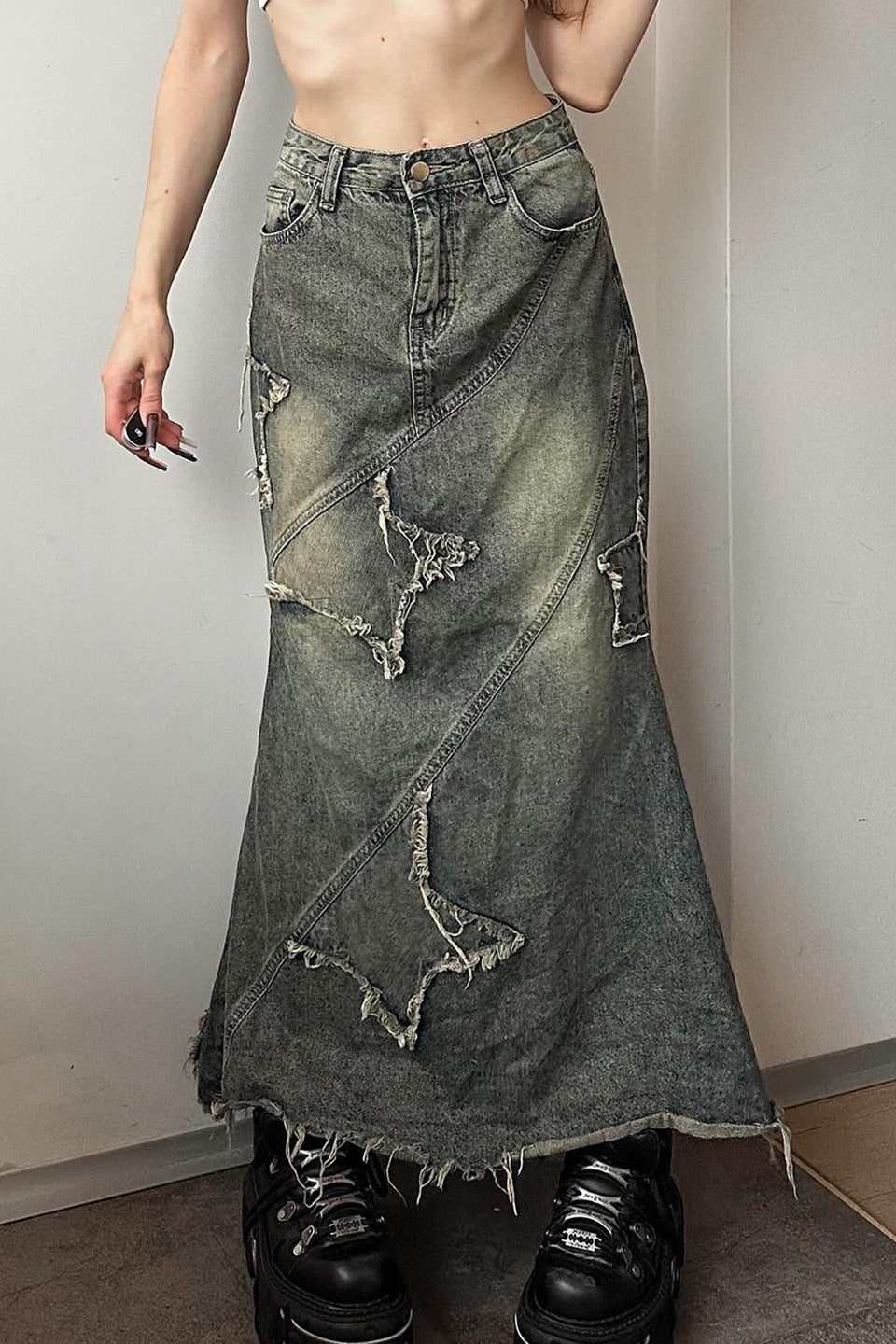 Y2K Raw Hem High Waist Denim Skirt Secondary image