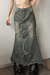 Y2K Raw Hem High Waist Denim Skirt