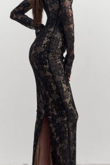Elegant Long Sleeve Bodycon Maxi Lace Dress