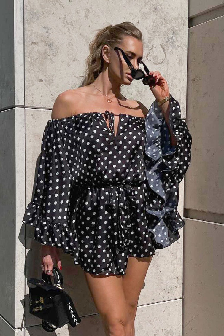 Polka Dot Off-Shoulder Ruffle Mini Dress Secondary image