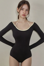 Halter Minimalist Color Block Fresh Bow One Piece Swimwear