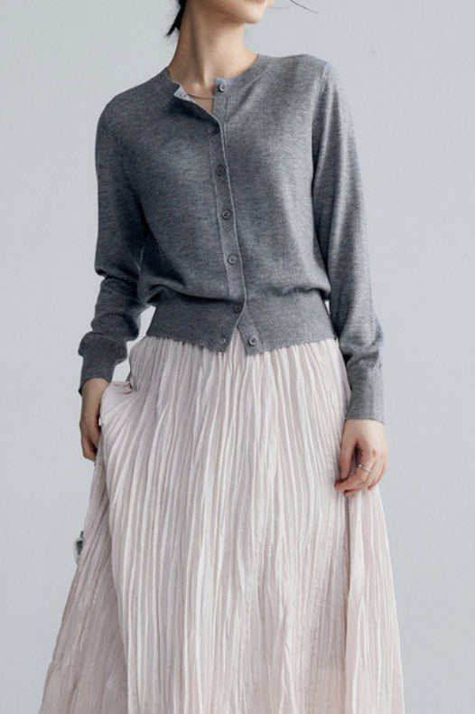 Solid Color Round Neck Knit Cardigan Main image