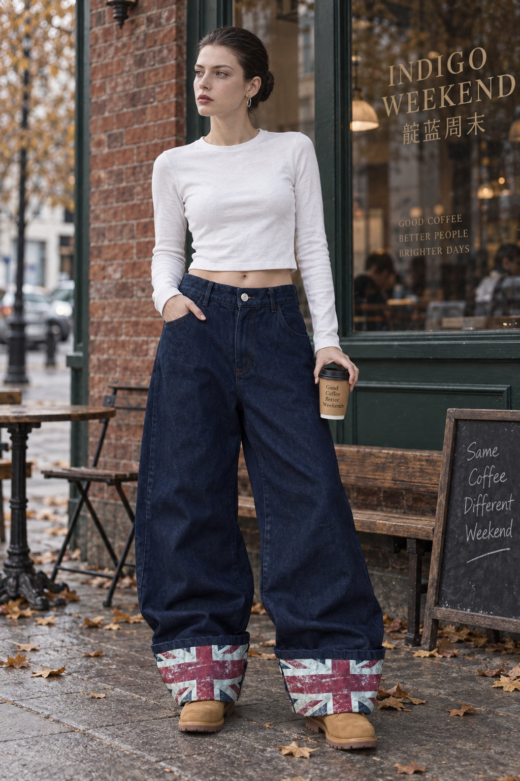 Street Cuffed Print Loose Jeans