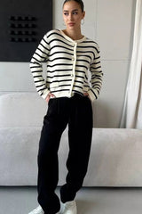 Cropped Stripe Knit Cardigan