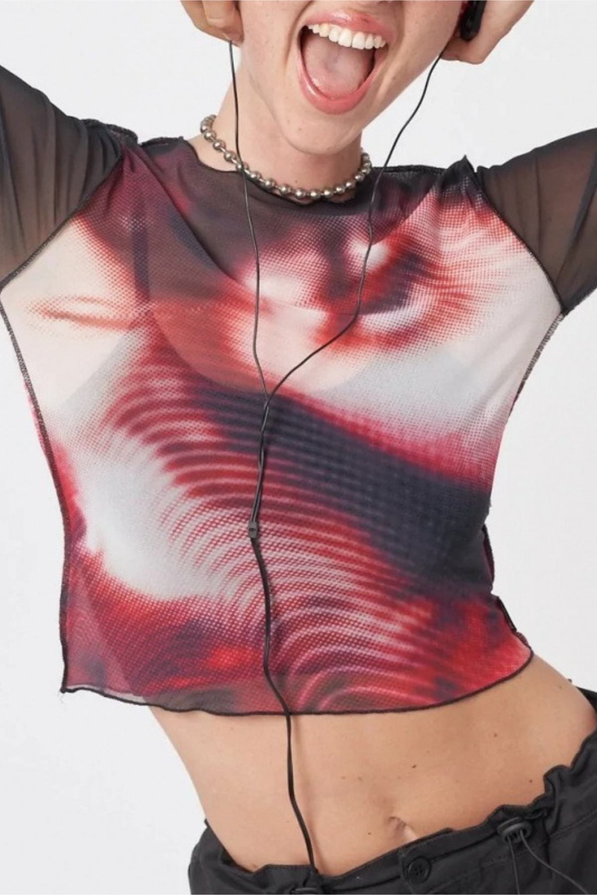 Y2K Crew Neck Slim Color Block Long Sleeve Crop Top Secondary image