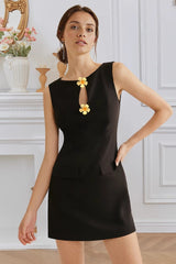 Elegant Rose Button Work Dress