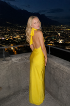 V-Neck Halter Backless Split Maxi Party Dress