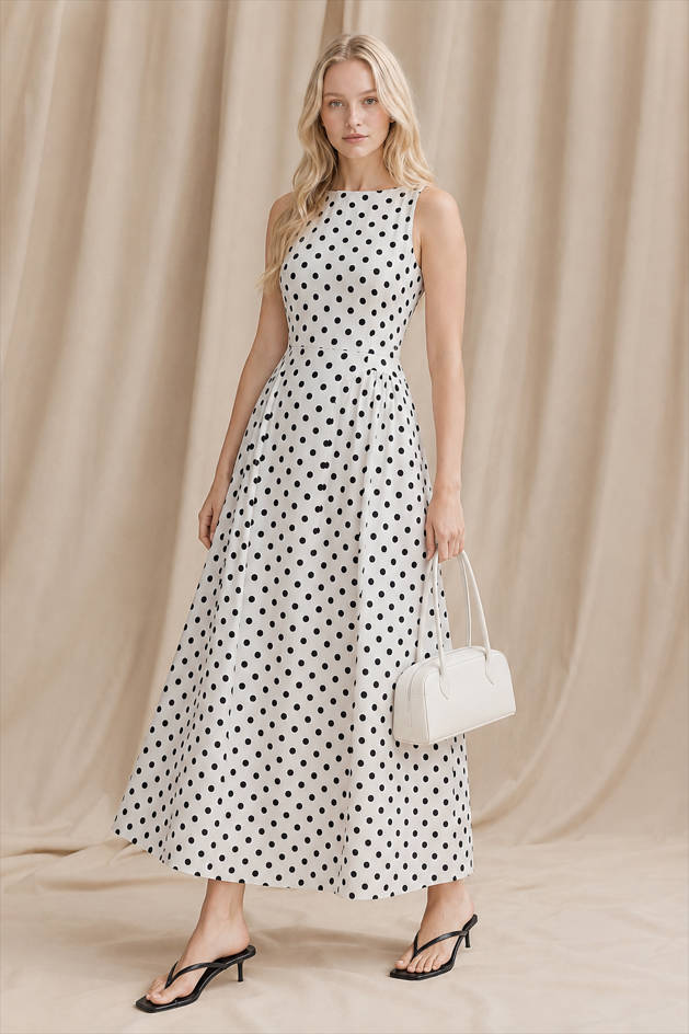 Chic Polka Dot Sleeveless Maxi Dress