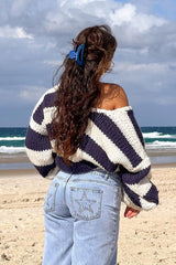 Striped Off Shoulder Knit Sweater
