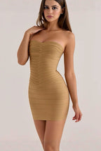 Solid Strapless Panel Bodycon Dress