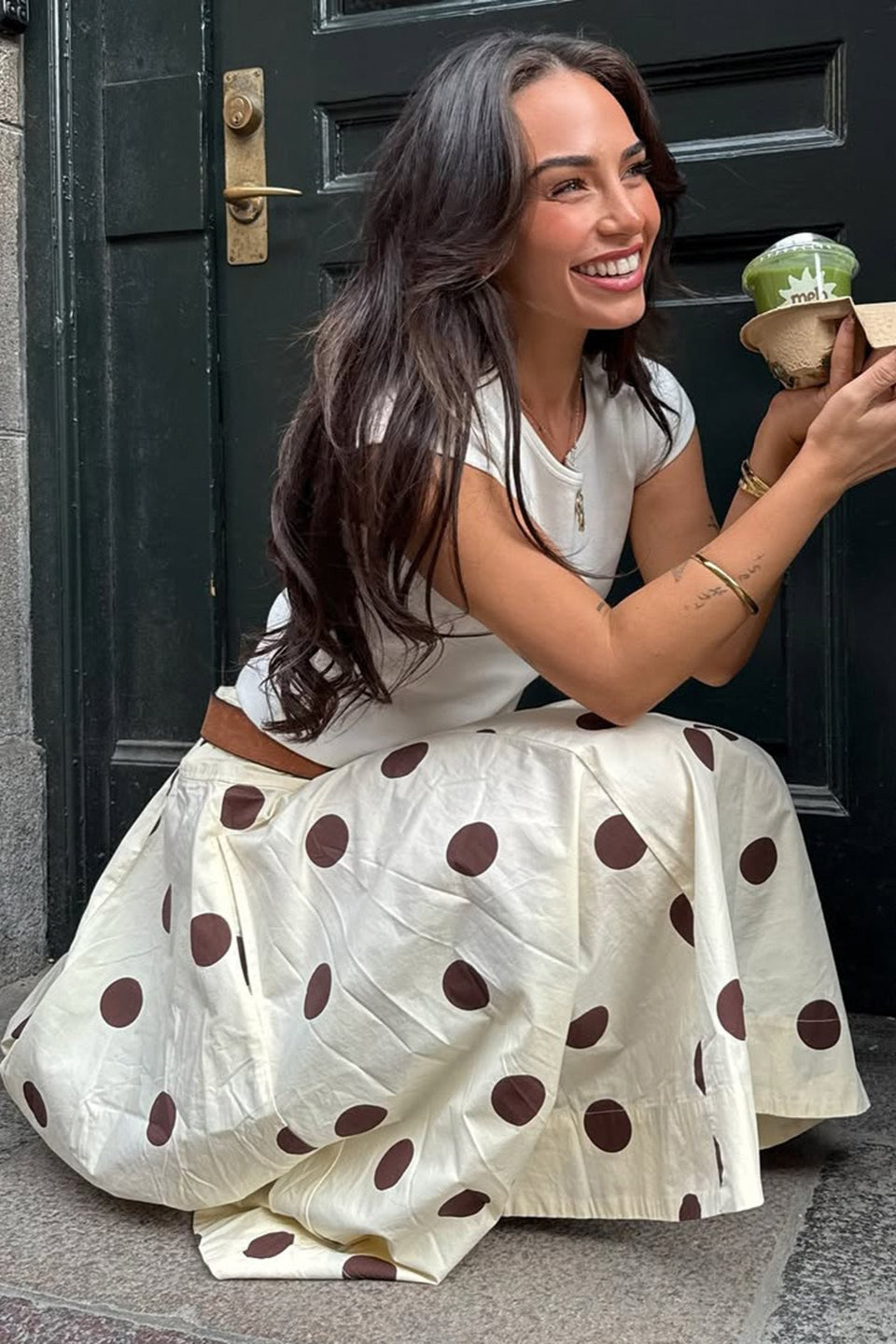 French Polka Dot Draped A-Line Skirt Secondary image