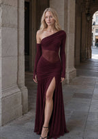 Sheer Pleated Off Shoulder Party Dress