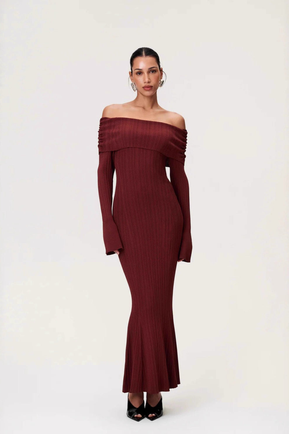 Solid Ruched Off-Shoulder Knit Bodycon Dress Main image