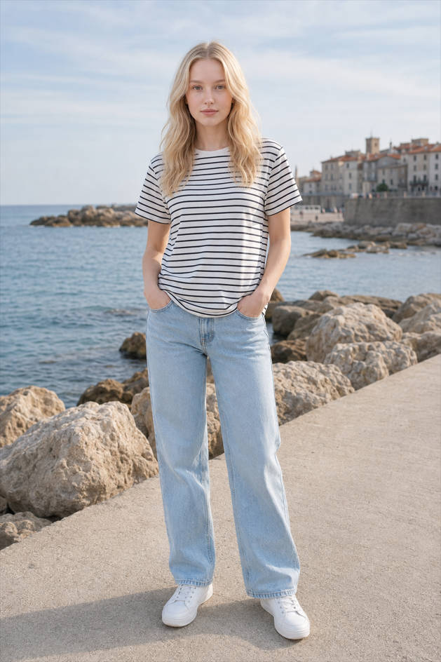 Striped Cotton Knitted Casual T-Shirt