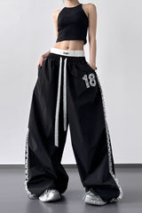 High Waist Slim Lace Trim Double Waist Casual Pants