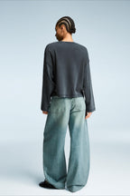 High Waist Vintage Washed Bootcut Wide Leg Jeans