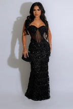 Elegant Spaghetti Strap A-Line Bodycon Maxi Sequin Dress