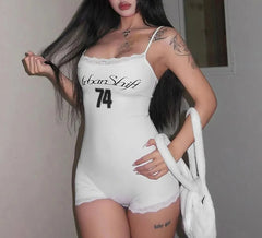 Lace Print Sling Backless Club Romper