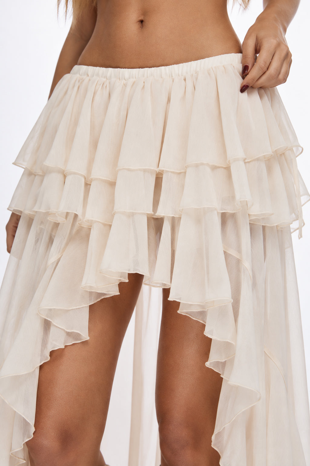 High Waist Asymmetric Tiered Chiffon Skirt Secondary image