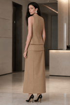 Ruffle Slit Skirt Elegant Two Piece Work Set