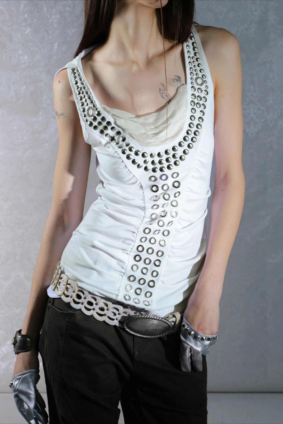 Studded Corset Detail Longline Tank Top