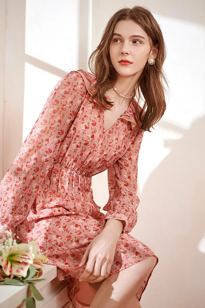 Printed Chiffon Fitted Waist Floral Dress Secondary image
