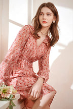 Printed Chiffon Fitted Waist Floral Dress
