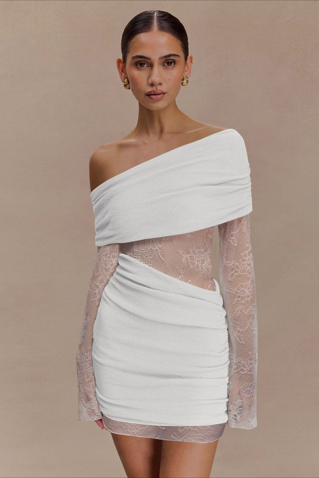 Off Shoulder Lace Sleeve Bodycon Mini Party Dress