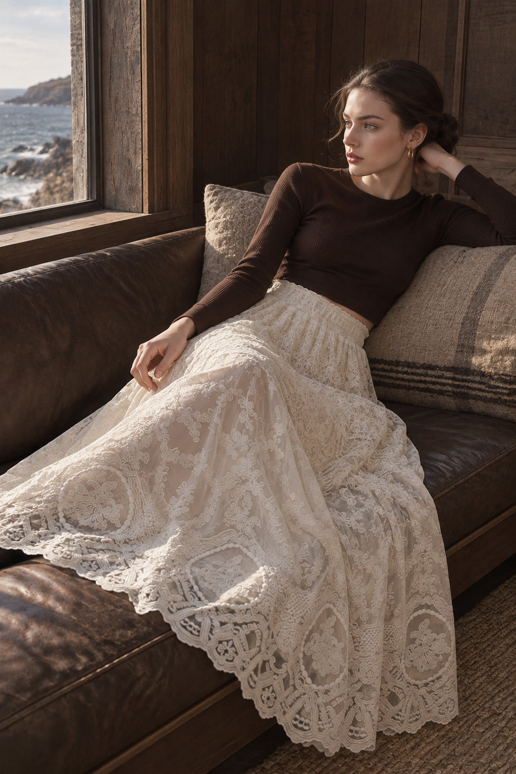 Lace Tulle Swing High Waist Skirt