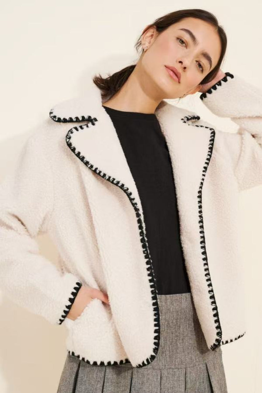 Chic Faux Shearling Lace Trim Oversized Coat Main image