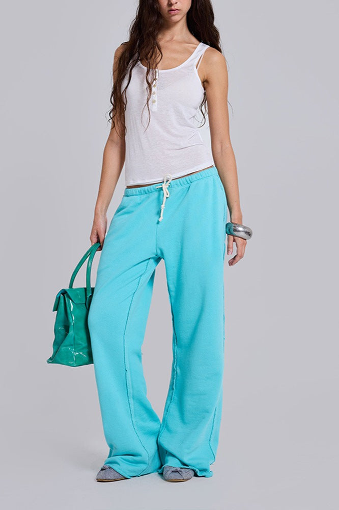 Drawstring Raw Hem Wide Leg Pants