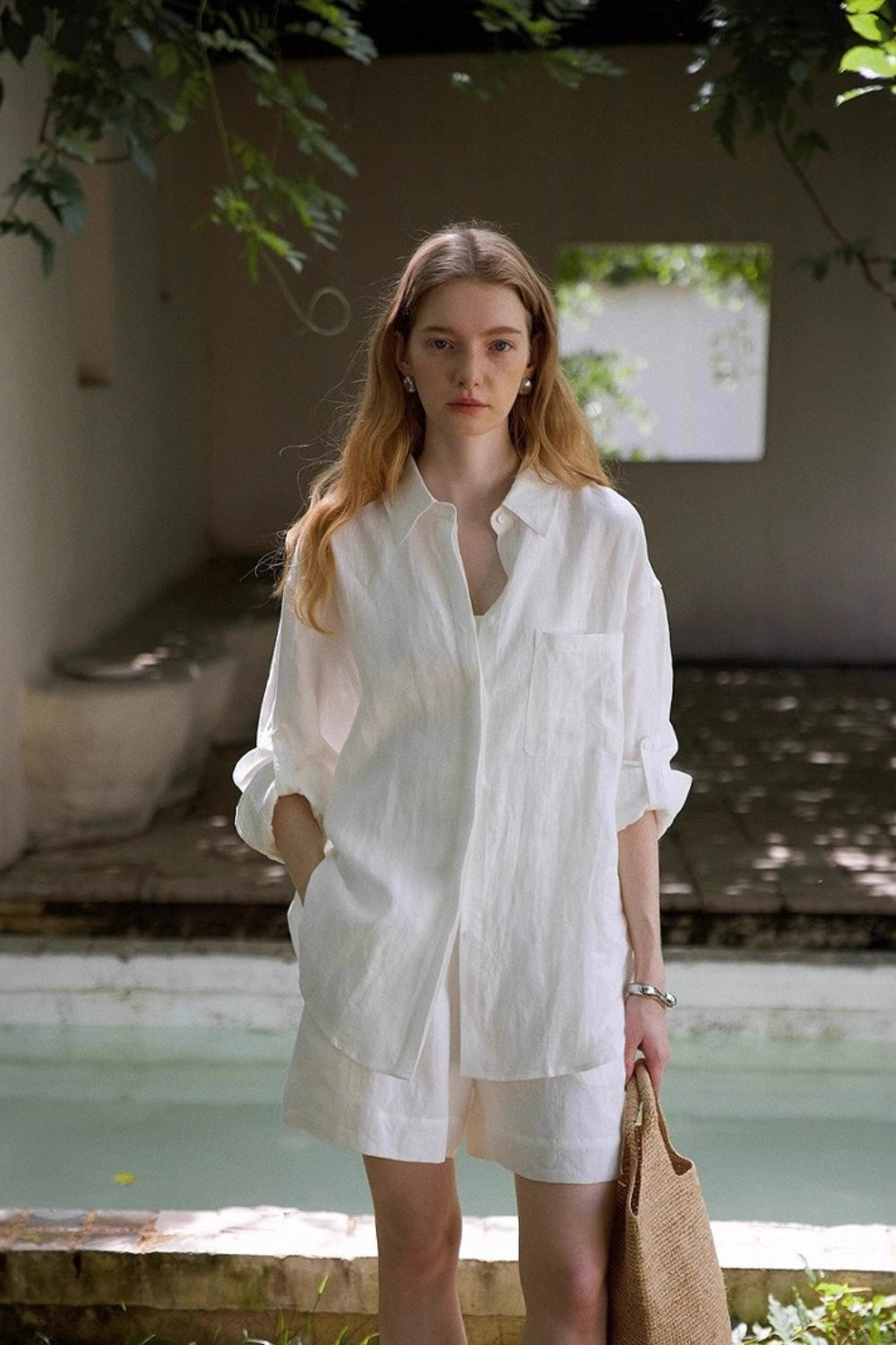 Linen Adjustable Tab Long Sleeve Top Main image