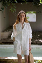 Linen Adjustable Tab Long Sleeve Top