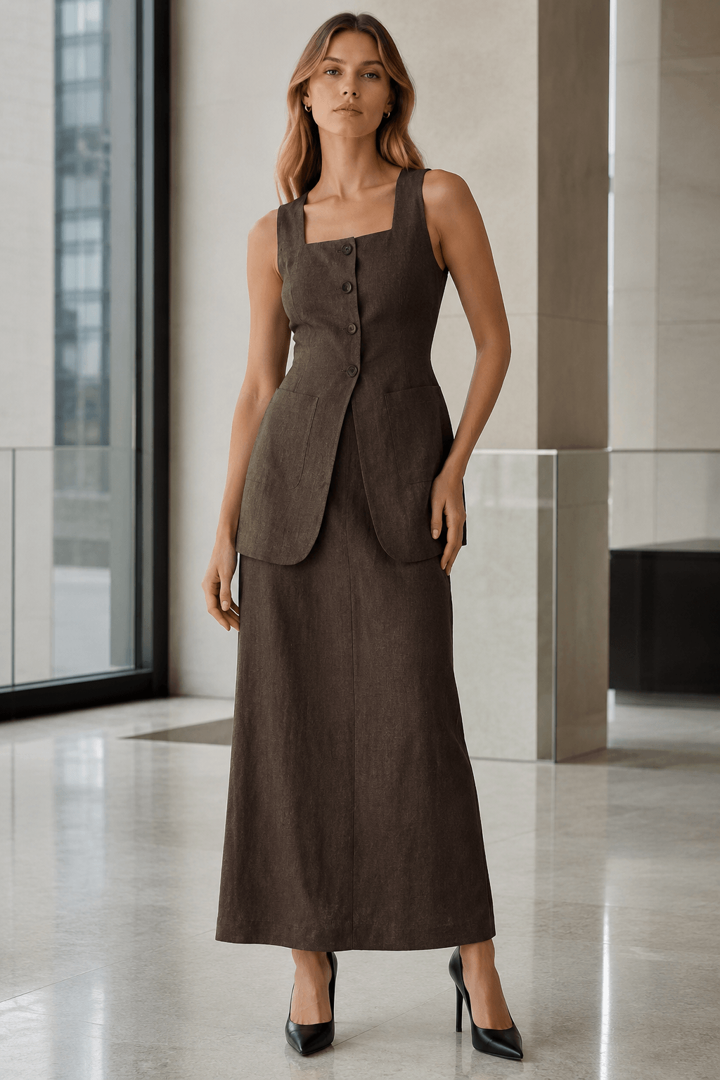 Sleeveless Vest Skirt Elegant Two Piece Work Set Main image