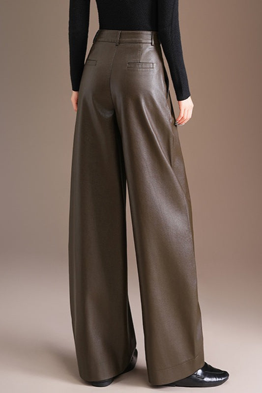Thickened PU High Waist Wide Leg Bootcut Slim Casual Pants Secondary image
