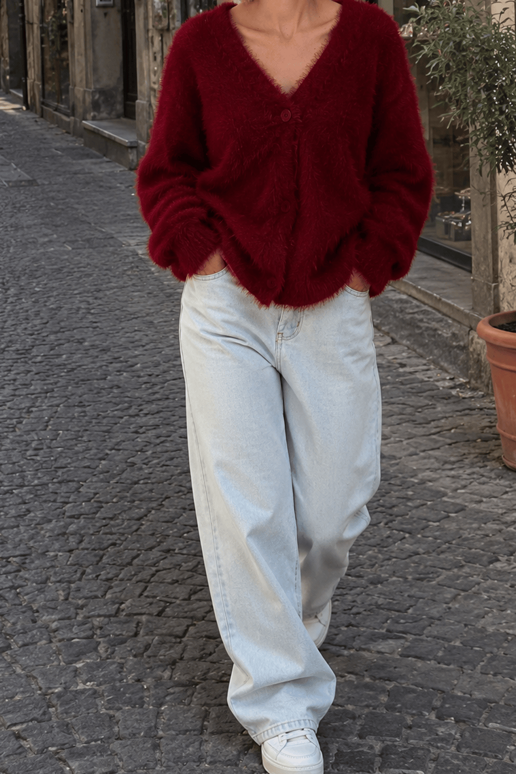 Faux Fur Blend V-Neck Cardigan Main image
