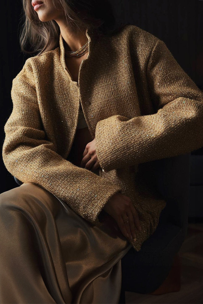 Metallic Sequined Stand Collar Coat Secondary image