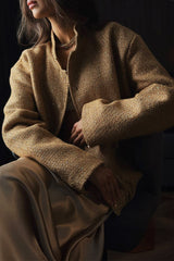 Metallic Sequined Stand Collar Coat