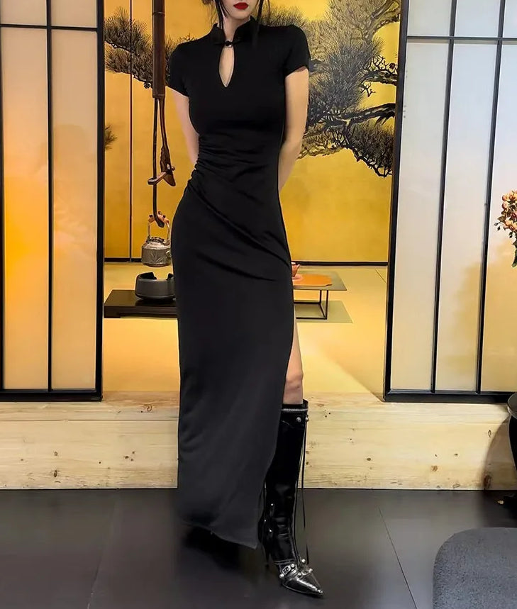 V Neck Button Slit Maxi Dress Main image