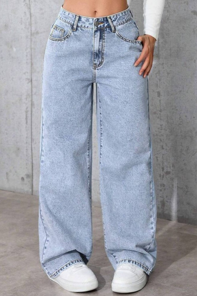 High Waist Straight Leg Wide Leg Jeans