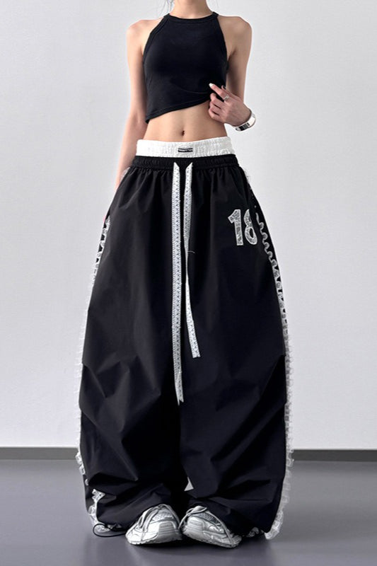 High Waist Slim Lace Trim Double Waist Casual Pants Secondary image