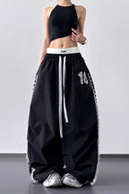 High Waist Slim Lace Trim Double Waist Casual Pants
