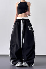 High Waist Slim Lace Trim Double Waist Casual Pants